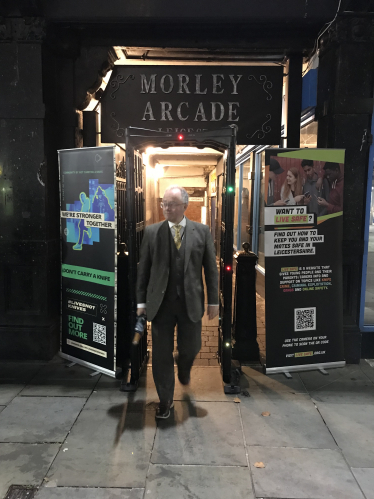 Rupert Matthews passes through a knife arch in Leicester city centre